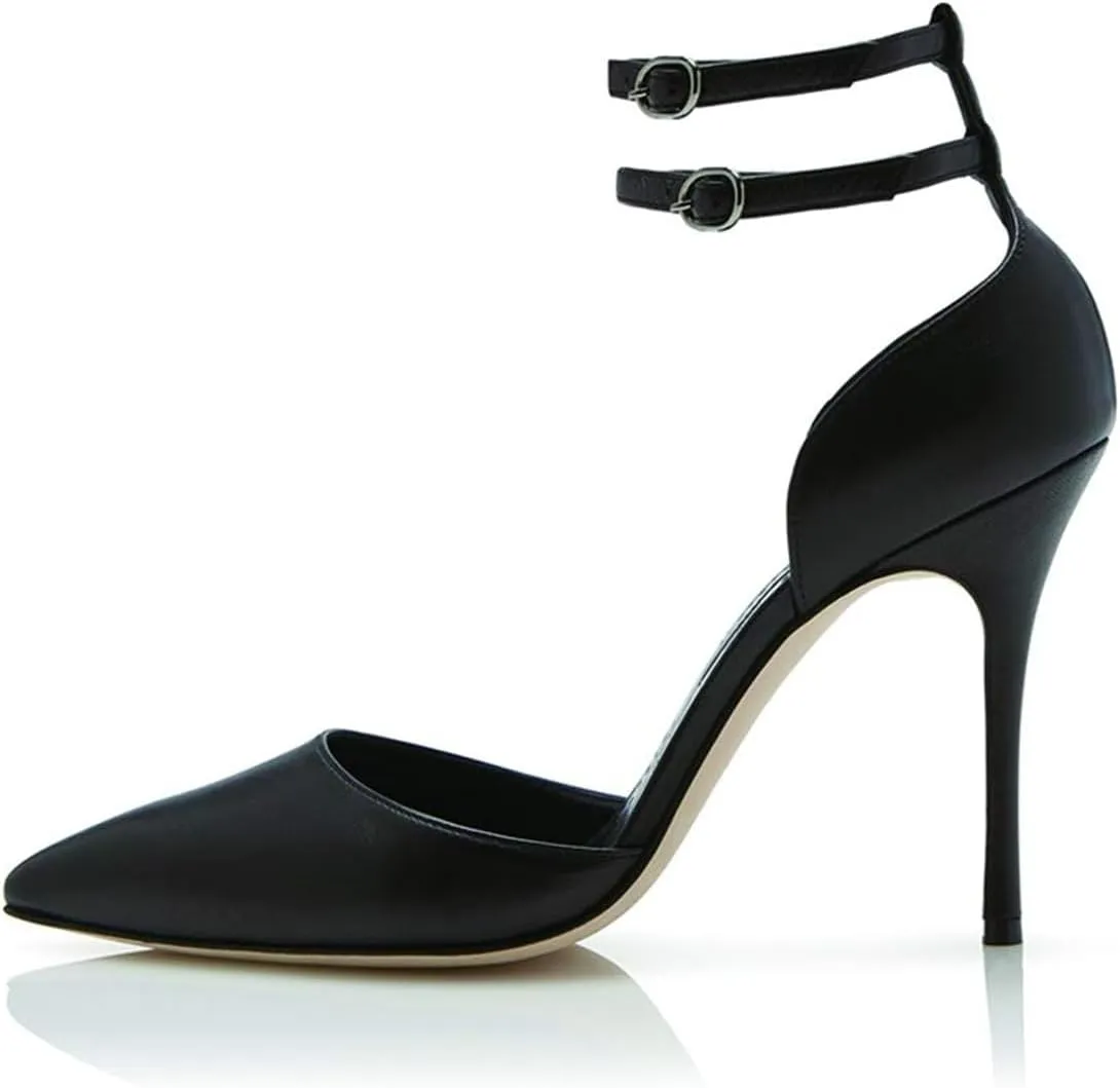 FOWT Women Pointed Toe Double Ankle Strap Pumps Stiletto High Heel D'orsays Elegant Party Evening Prom Shoes Size 4-16 US