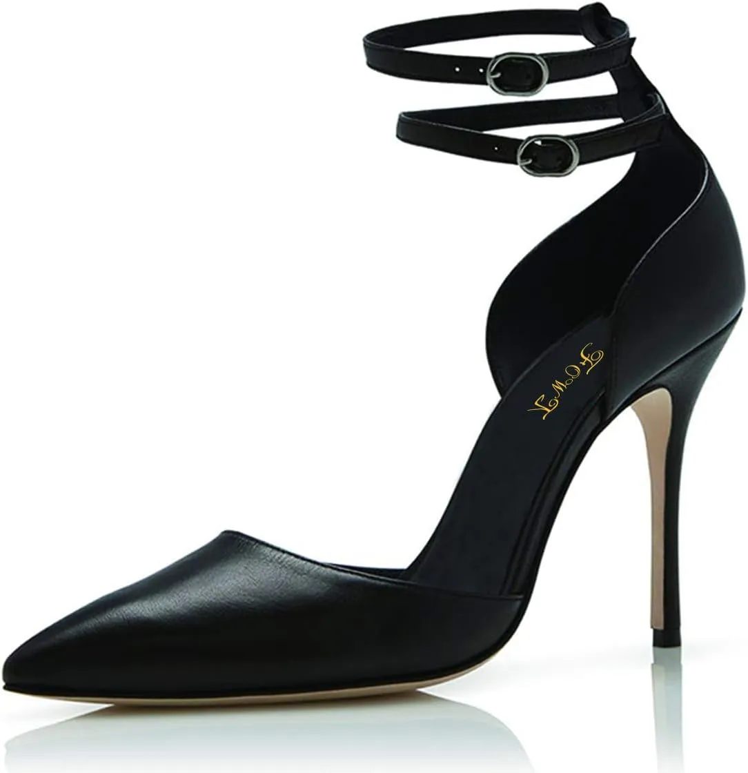 FOWT Women Pointed Toe Double Ankle Strap Pumps Stiletto High Heel D'orsays Elegant Party Evening Prom Shoes Size 4-16 US
