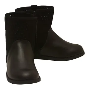 Girls Black Genuine Suede Perforated Upper Boots 7 Toddler-4 Kids