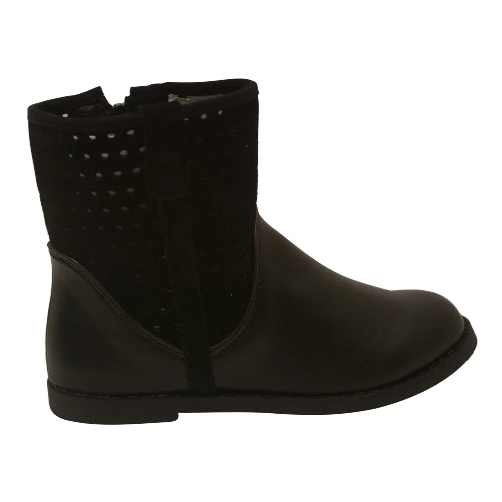 Girls Black Genuine Suede Perforated Upper Boots 7 Toddler-4 Kids