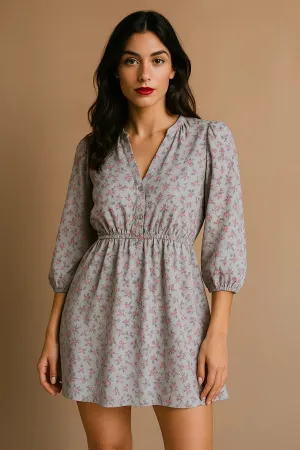 GREY FLORAL SHORT DRESS