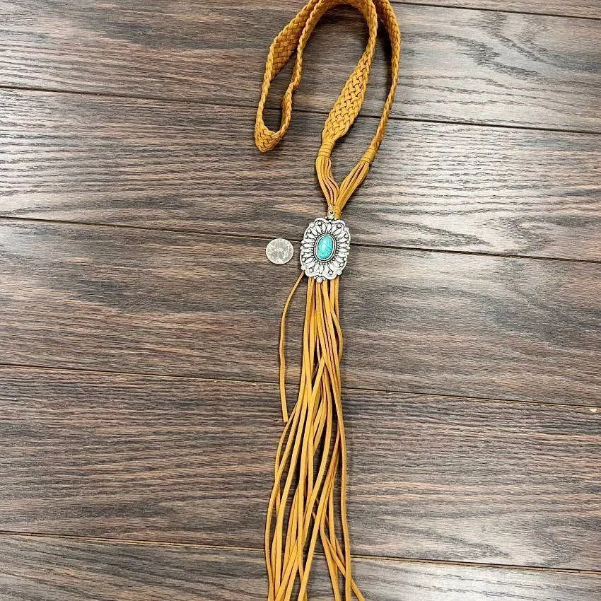 Handmade Bolo Concho Turquoise Suede Necklace