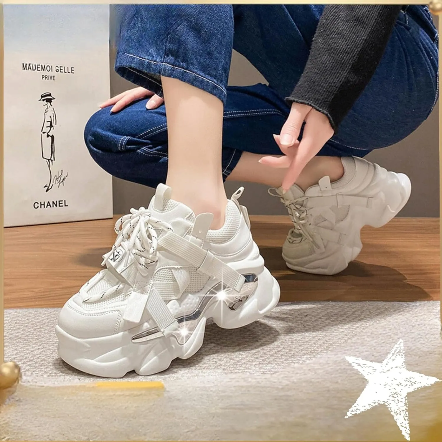 Height-Increased Platform Shoes - Chunky Sneakers for Women, Trendy Platform Dad Shoes, Aesthetic Shoes, Casual Footwear
