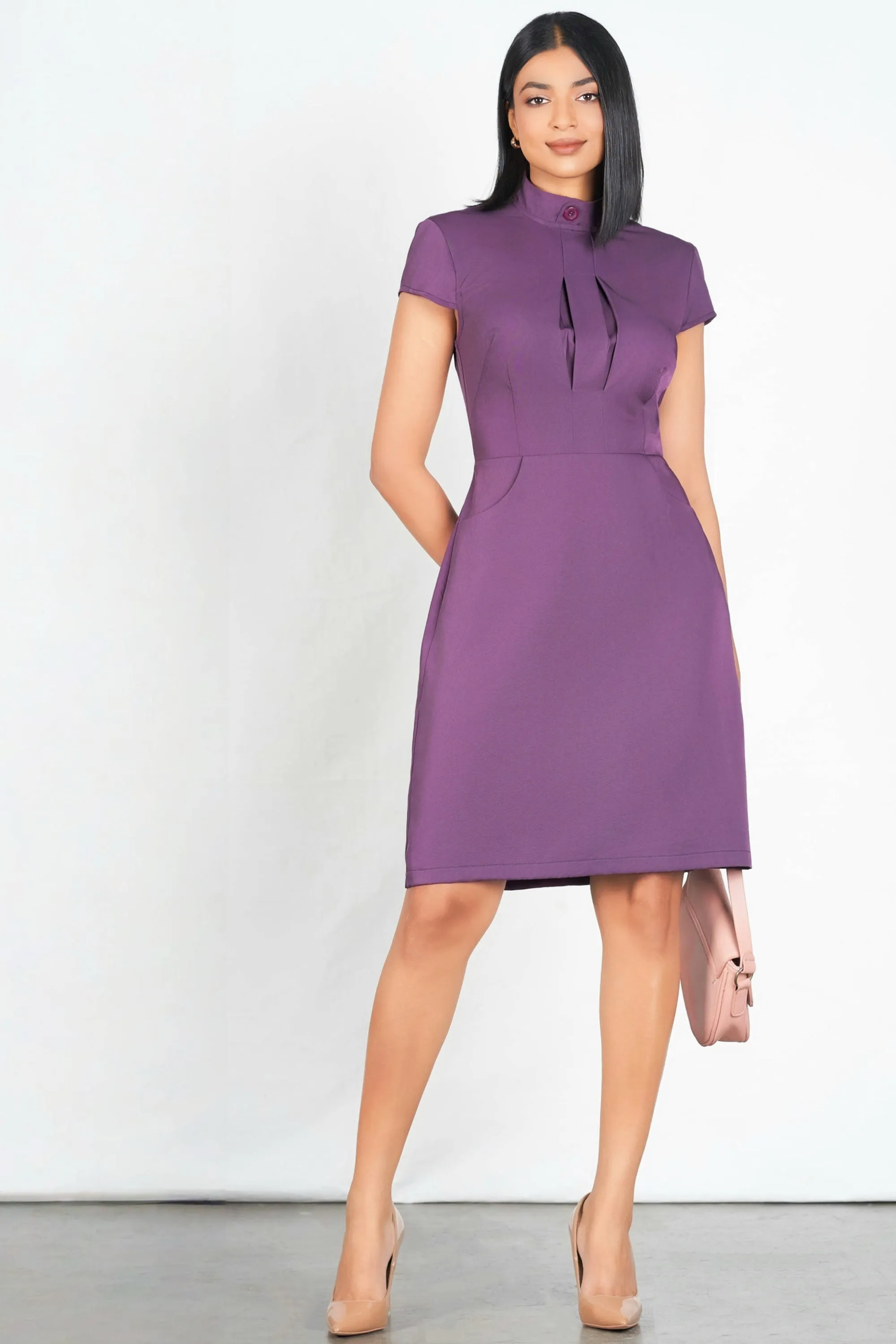 High Neck Knee Length Dress