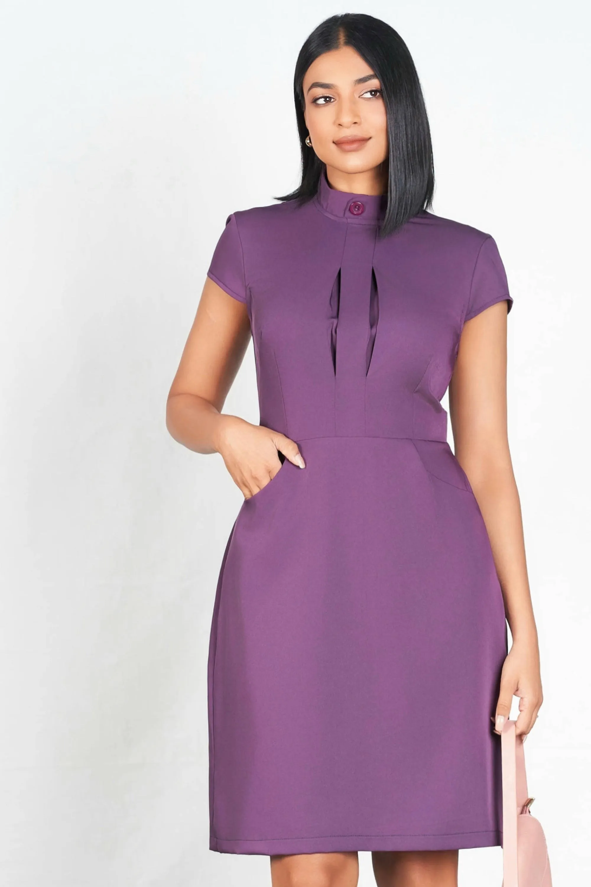 High Neck Knee Length Dress