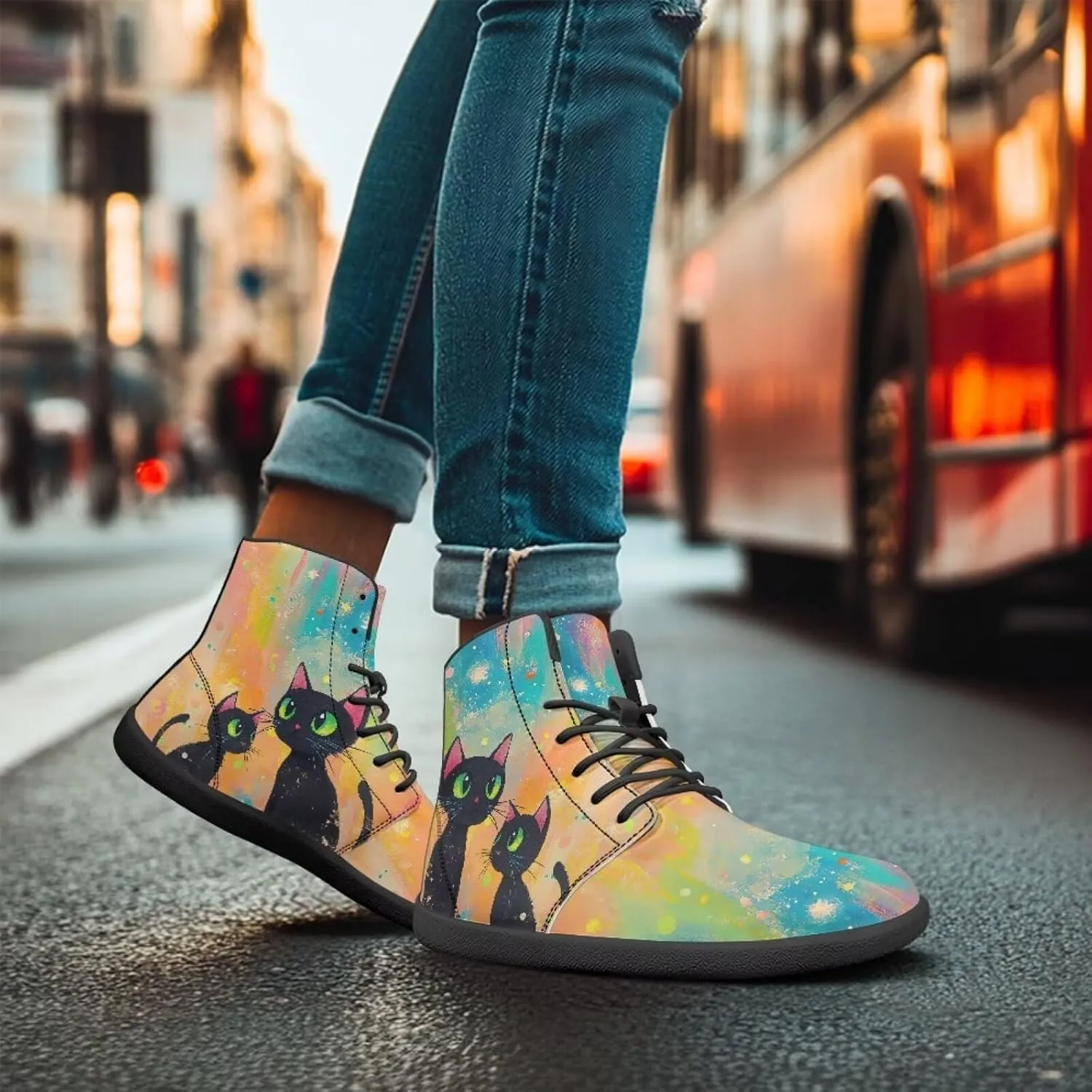 High Top Animal Design Barefoot Shoes Men, Wide Toe, Rubber Sole Sneakers for Running & Zero-Drop Shoes with Ground Feel
