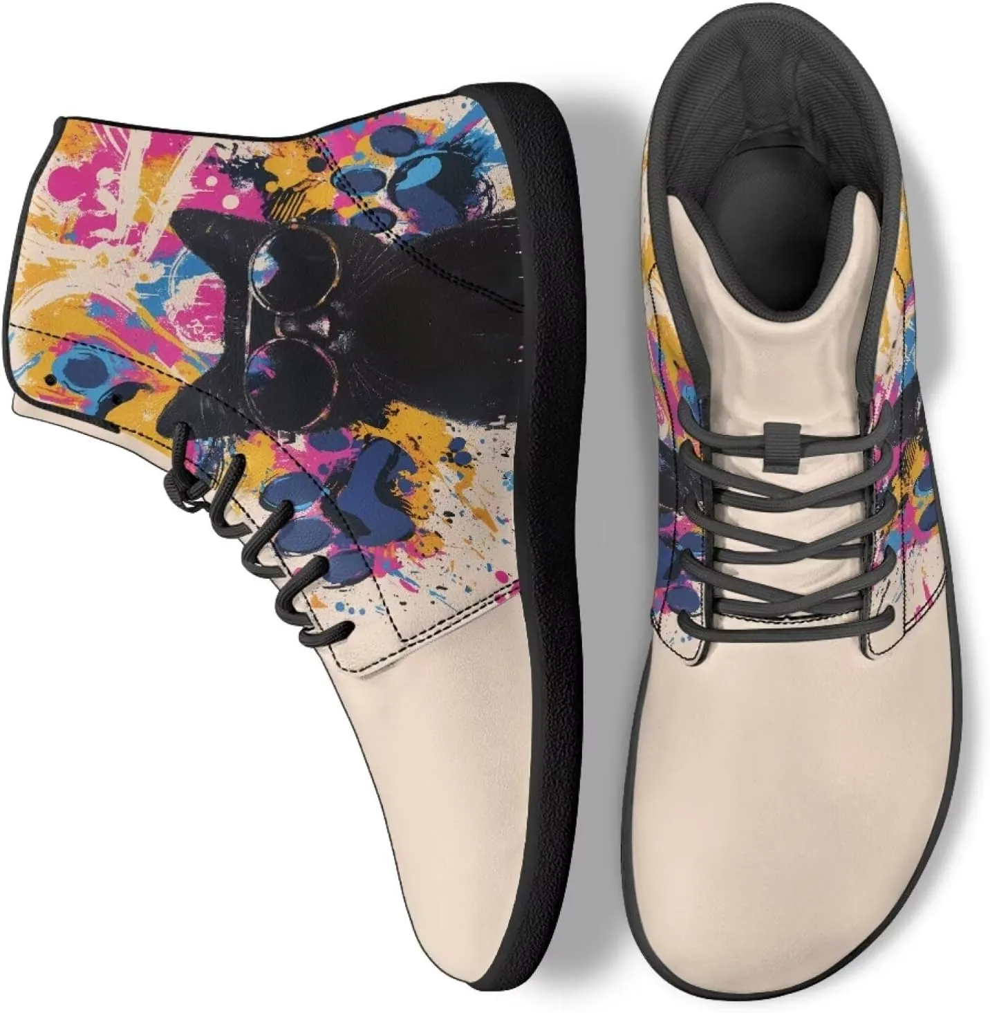 High Top Animal Design Barefoot Shoes Men, Wide Toe, Rubber Sole Sneakers for Running & Zero-Drop Shoes with Ground Feel