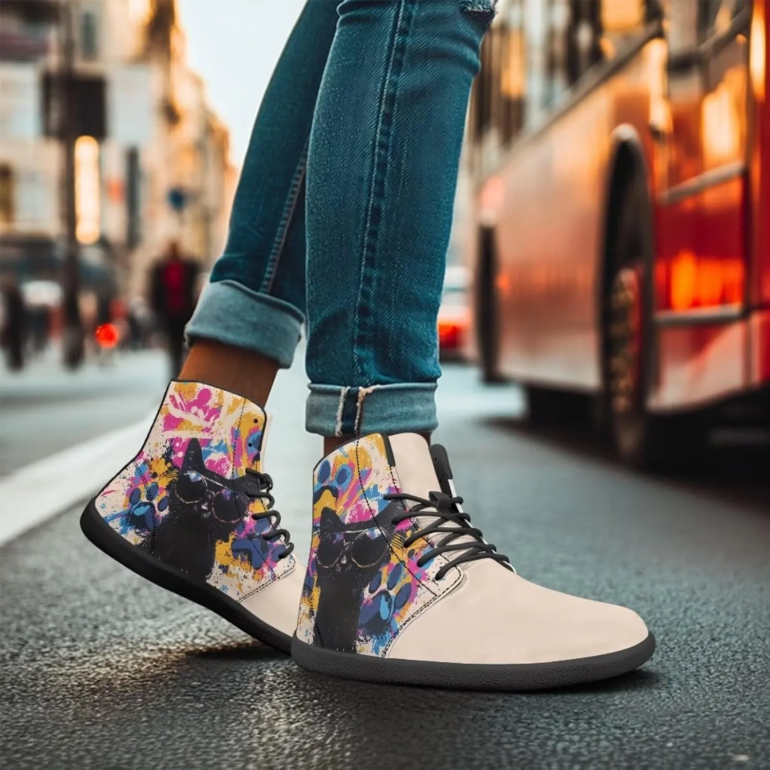 High Top Animal Design Barefoot Shoes Men, Wide Toe, Rubber Sole Sneakers for Running & Zero-Drop Shoes with Ground Feel