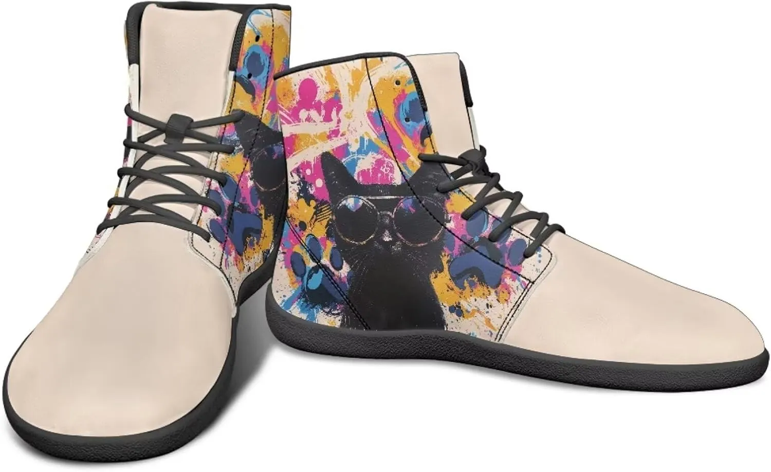 High Top Animal Design Barefoot Shoes Men, Wide Toe, Rubber Sole Sneakers for Running & Zero-Drop Shoes with Ground Feel