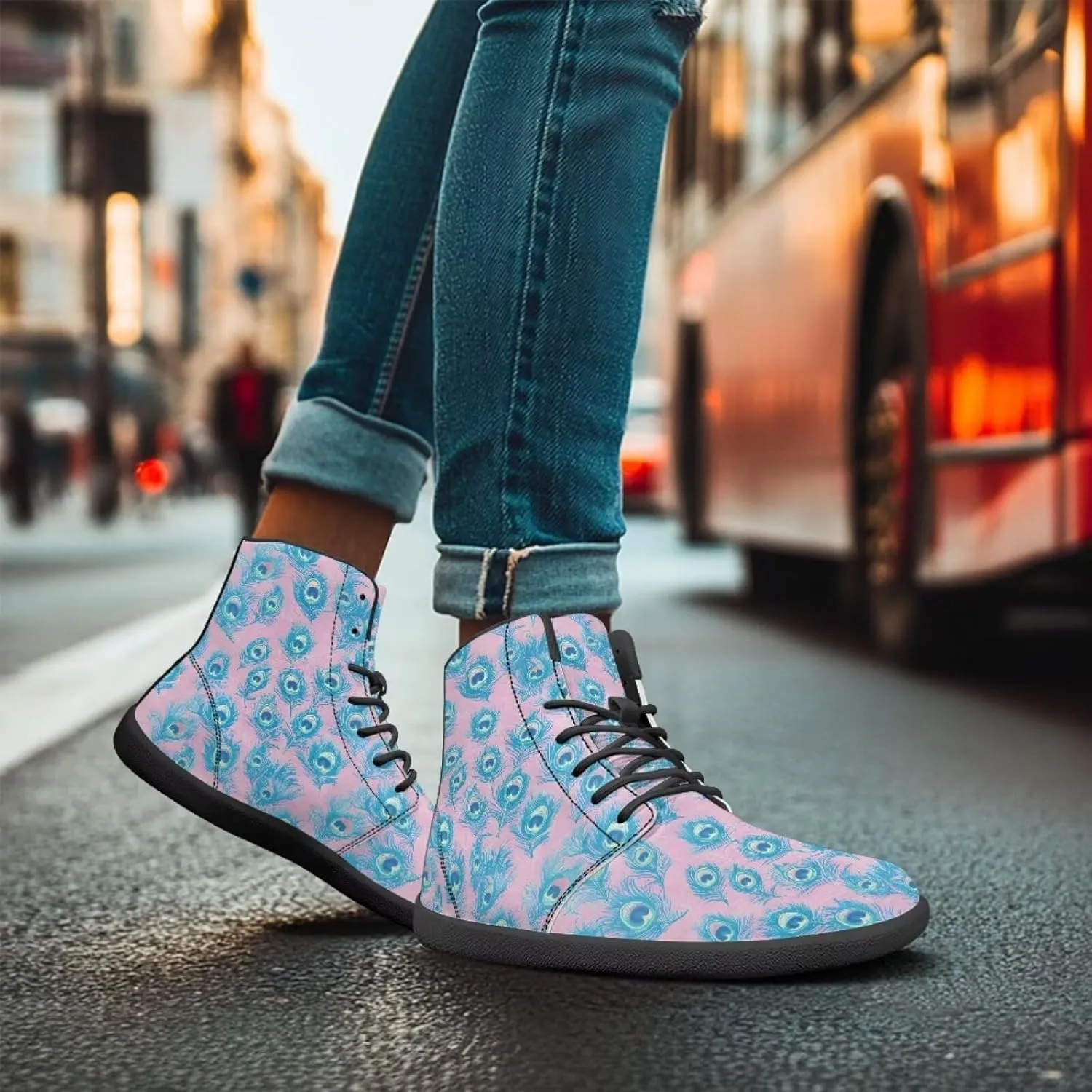 High Top Animal Design Barefoot Shoes Men, Wide Toe, Rubber Sole Sneakers for Running & Zero-Drop Shoes with Ground Feel