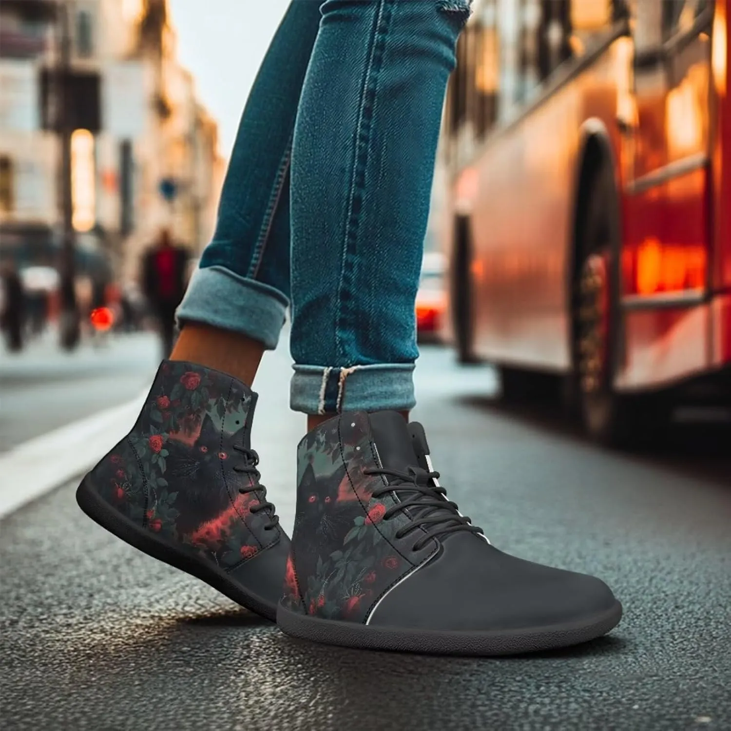 High Top Animal Design Barefoot Shoes Men, Wide Toe, Rubber Sole Sneakers for Running & Zero-Drop Shoes with Ground Feel