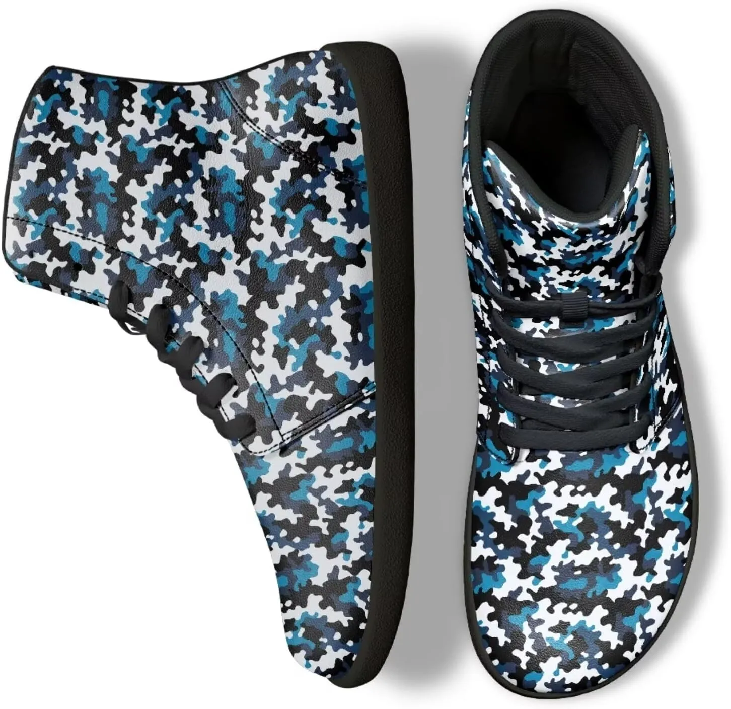 High Top Camo Design Barefoot Shoes for Men - Grounded Footwear, Barefoot Boots, Zero Drop Running Shoes