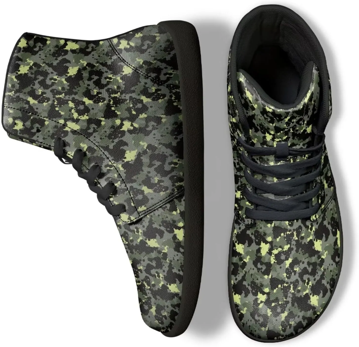 High Top Camo Design Barefoot Shoes for Men - Grounded Footwear, Barefoot Boots, Zero Drop Running Shoes