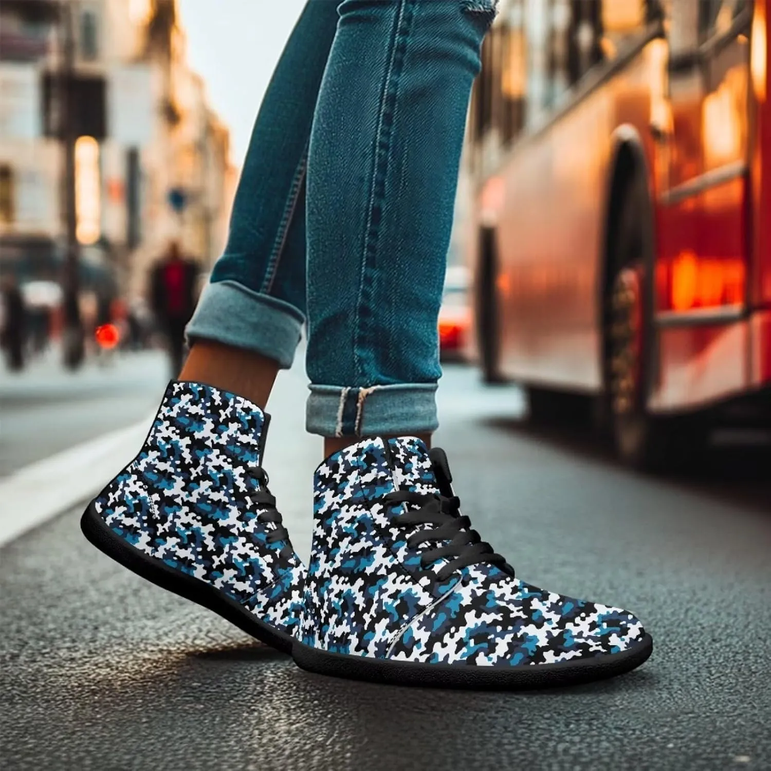 High Top Camo Design Barefoot Shoes for Men - Grounded Footwear, Barefoot Boots, Zero Drop Running Shoes