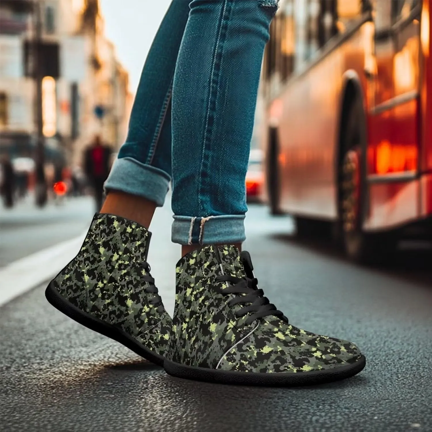 High Top Camo Design Barefoot Shoes for Men - Grounded Footwear, Barefoot Boots, Zero Drop Running Shoes