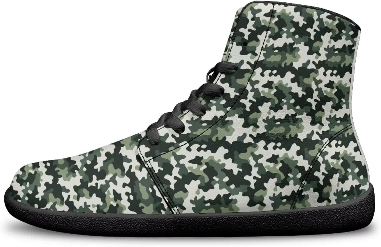 High Top Camo Design Barefoot Shoes for Men - Grounded Footwear, Barefoot Boots, Zero Drop Running Shoes