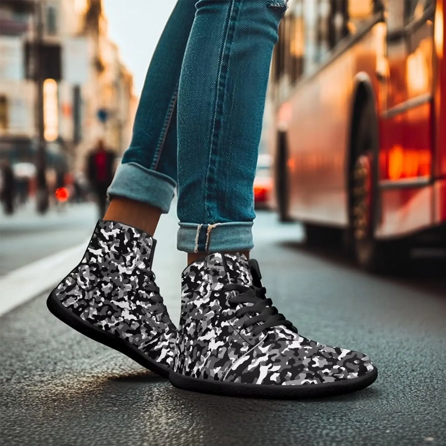 High Top Camo Design Barefoot Shoes for Men - Grounded Footwear, Barefoot Boots, Zero Drop Running Shoes