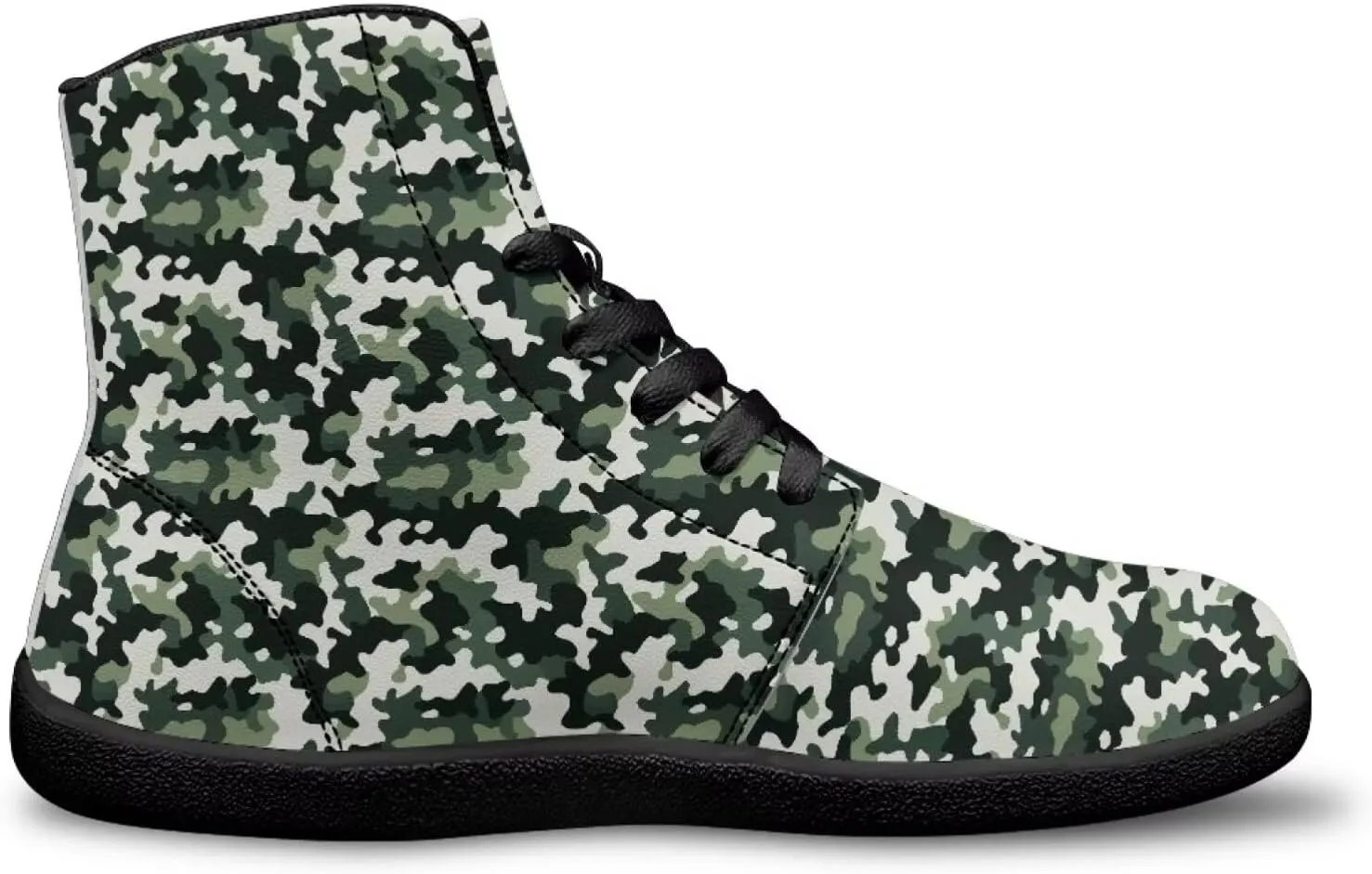High Top Camo Design Barefoot Shoes for Men - Grounded Footwear, Barefoot Boots, Zero Drop Running Shoes