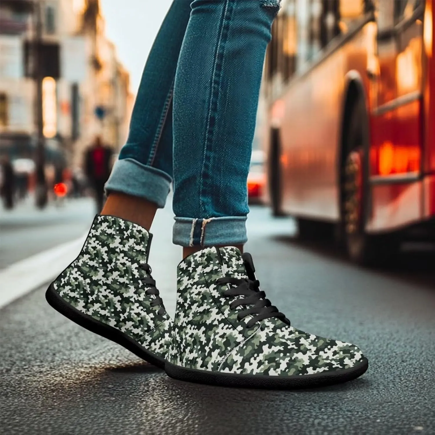 High Top Camo Design Barefoot Shoes for Men - Grounded Footwear, Barefoot Boots, Zero Drop Running Shoes