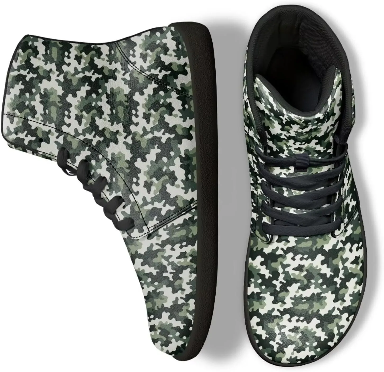High Top Camo Design Barefoot Shoes for Men - Grounded Footwear, Barefoot Boots, Zero Drop Running Shoes