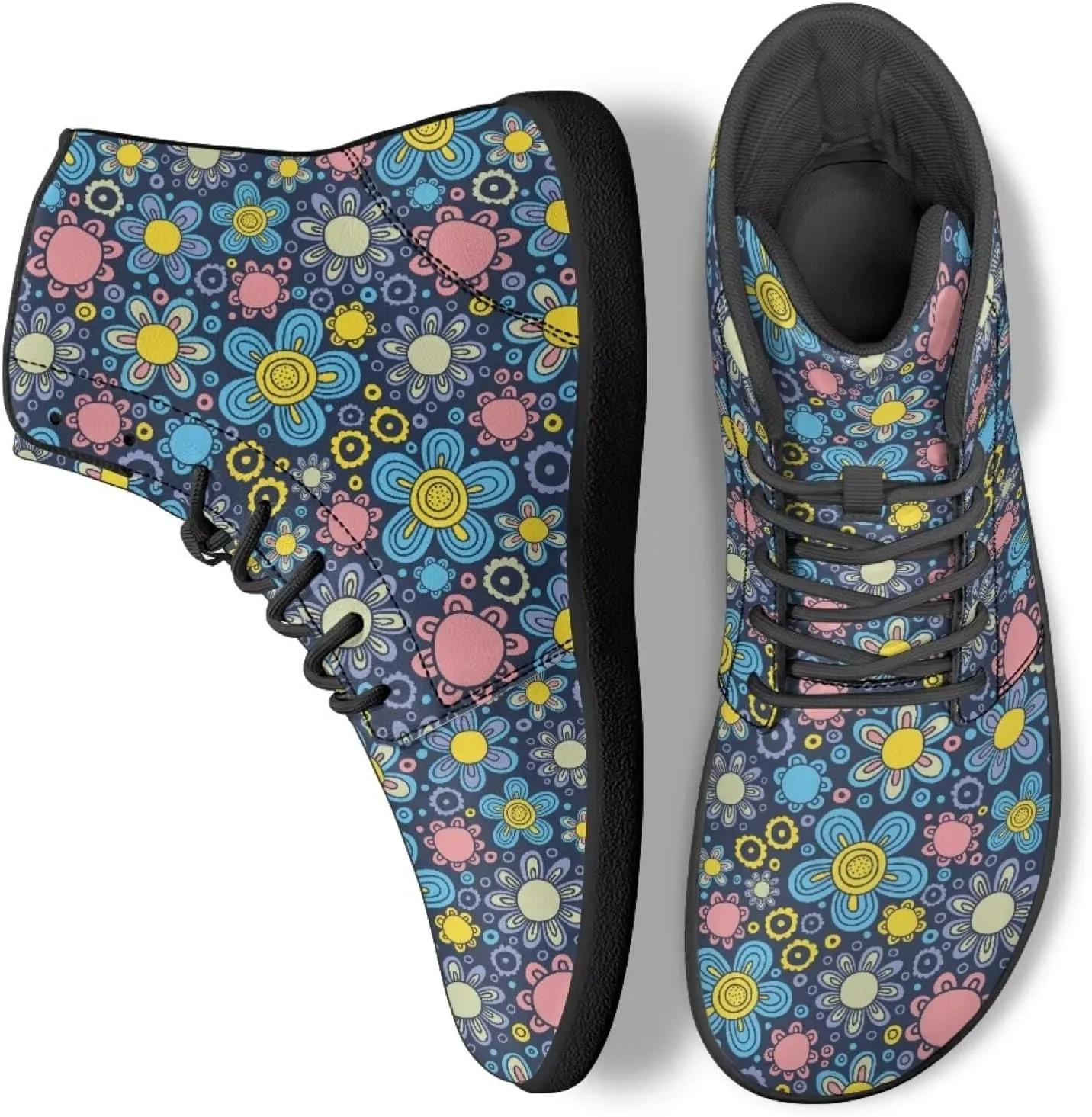 High Top Flower Pattern Zero-Drop Barefoot Shoes for Men Women Lightweight Minimalist Shoes for Running and Hiking Activities