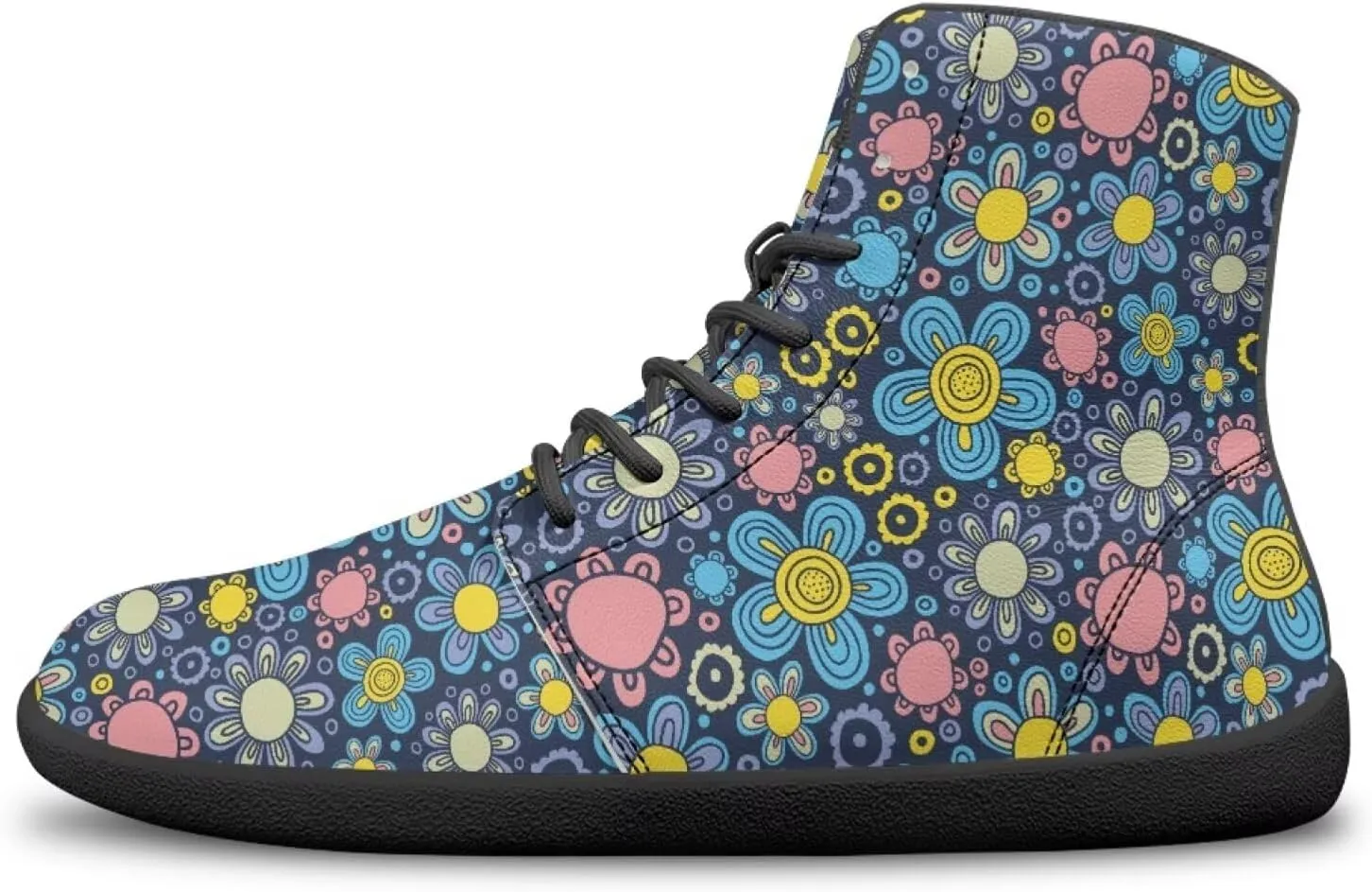 High Top Flower Pattern Zero-Drop Barefoot Shoes for Men Women Lightweight Minimalist Shoes for Running and Hiking Activities