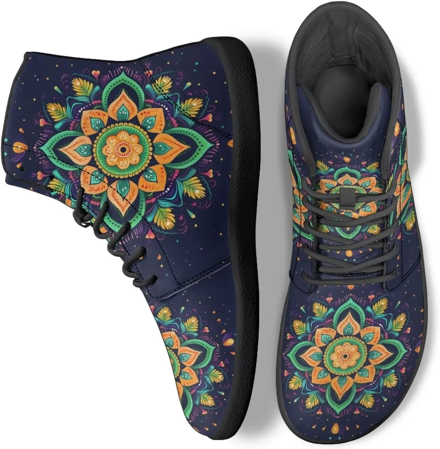 High Top Flower Pattern Zero-Drop Barefoot Shoes for Men Women Lightweight Minimalist Shoes for Running and Hiking Activities