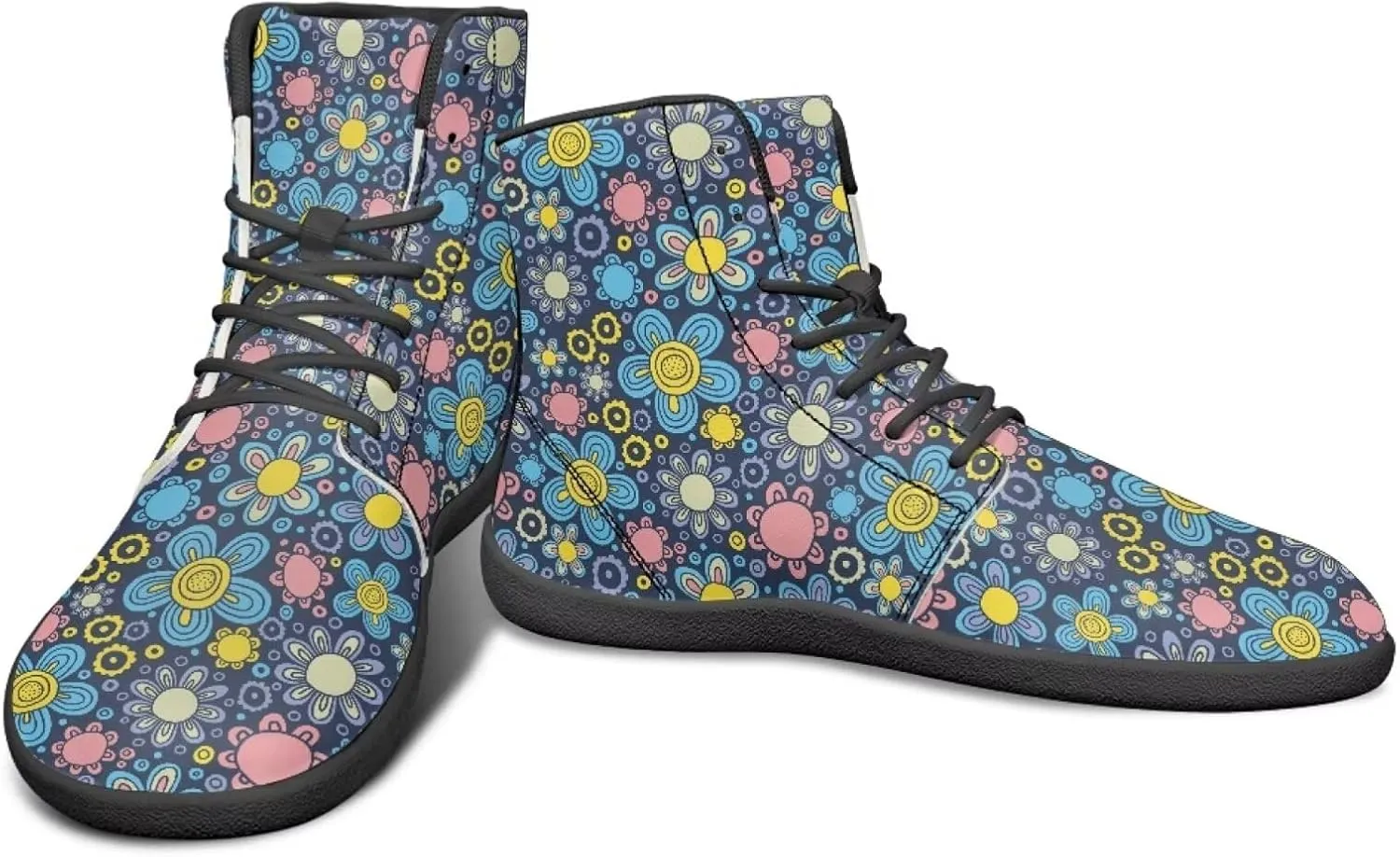 High Top Flower Pattern Zero-Drop Barefoot Shoes for Men Women Lightweight Minimalist Shoes for Running and Hiking Activities