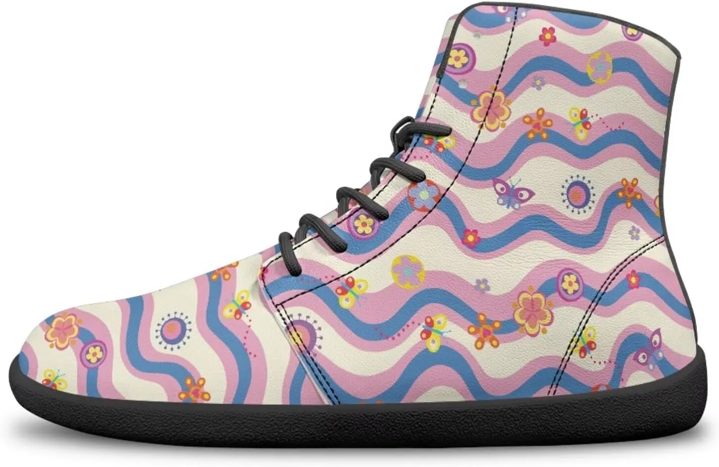 High Top Flower Pattern Zero-Drop Barefoot Shoes for Men Women Lightweight Minimalist Shoes for Running and Hiking Activities