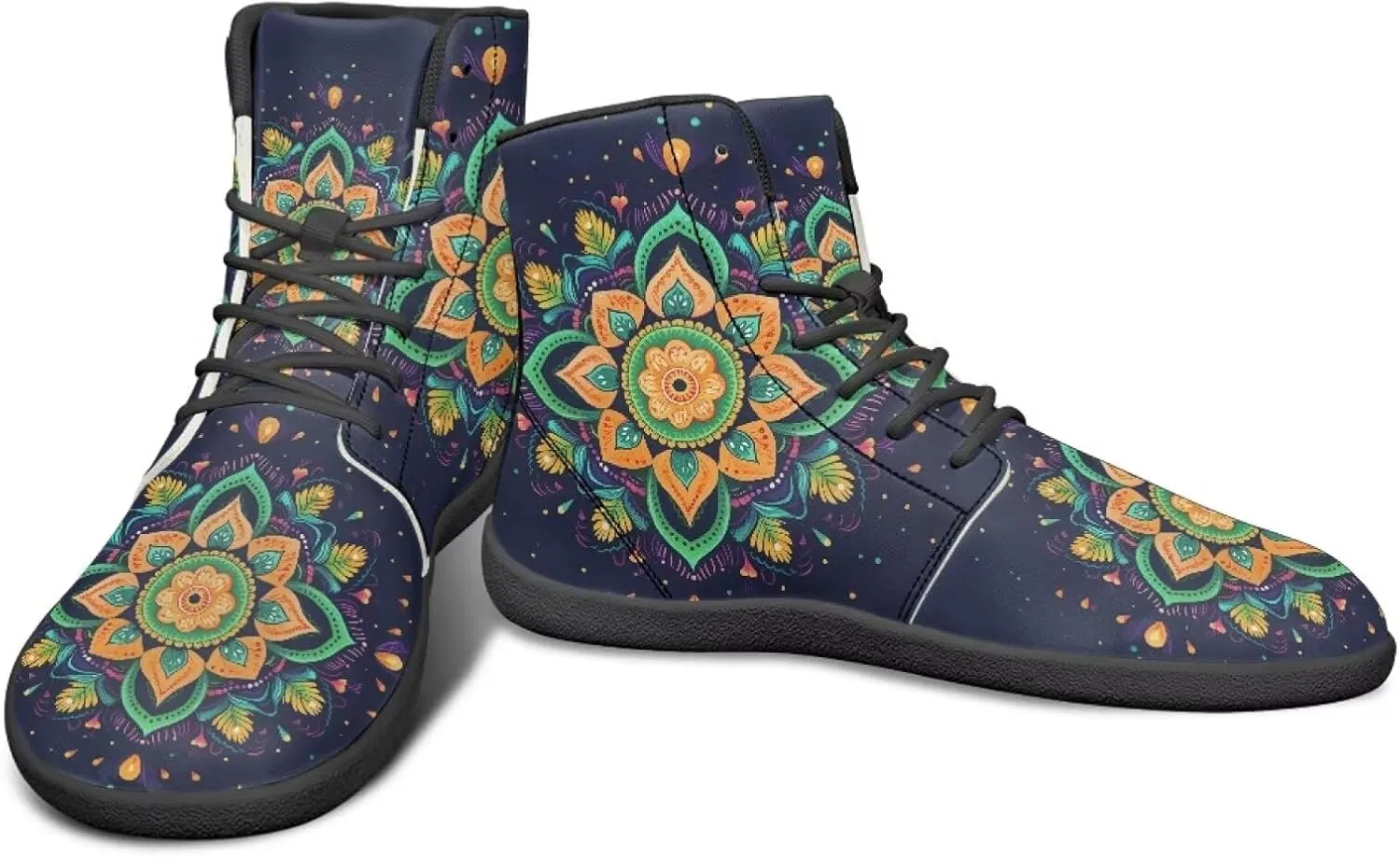 High Top Flower Pattern Zero-Drop Barefoot Shoes for Men Women Lightweight Minimalist Shoes for Running and Hiking Activities
