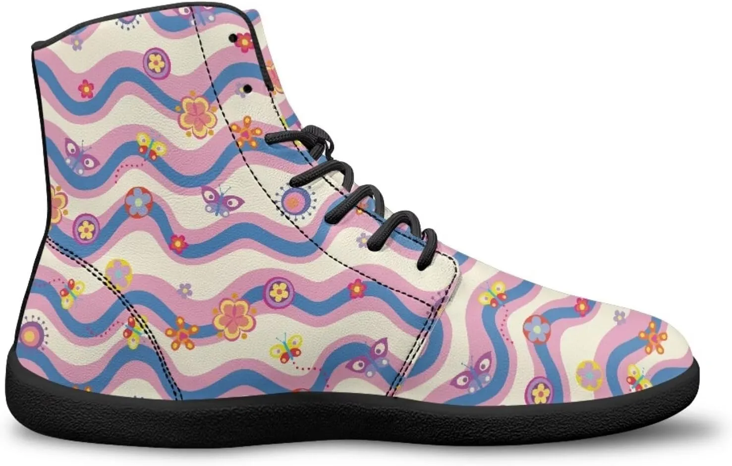 High Top Flower Pattern Zero-Drop Barefoot Shoes for Men Women Lightweight Minimalist Shoes for Running and Hiking Activities