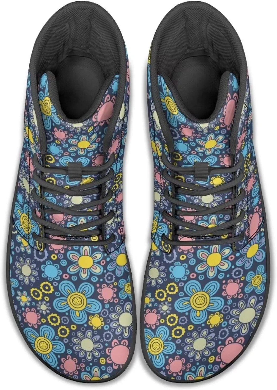 High Top Flower Pattern Zero-Drop Barefoot Shoes for Men Women Lightweight Minimalist Shoes for Running and Hiking Activities