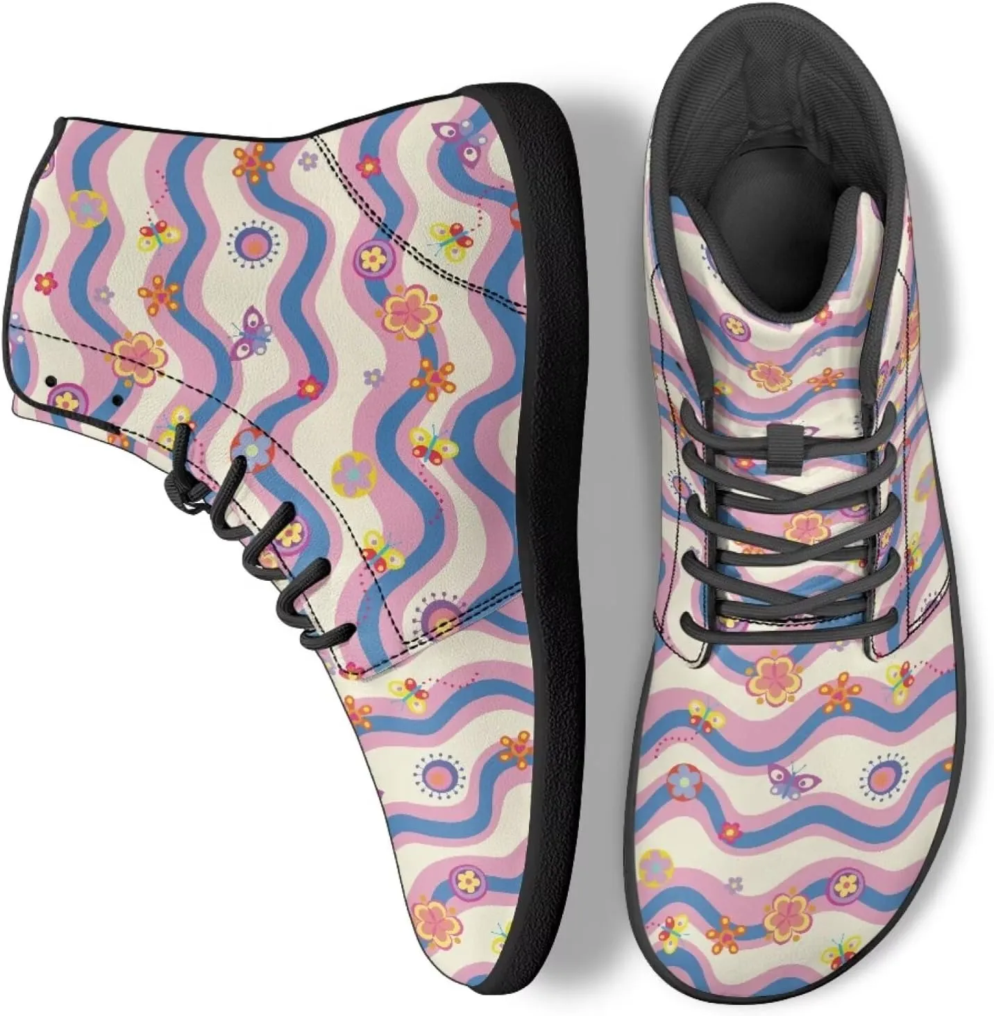 High Top Flower Pattern Zero-Drop Barefoot Shoes for Men Women Lightweight Minimalist Shoes for Running and Hiking Activities