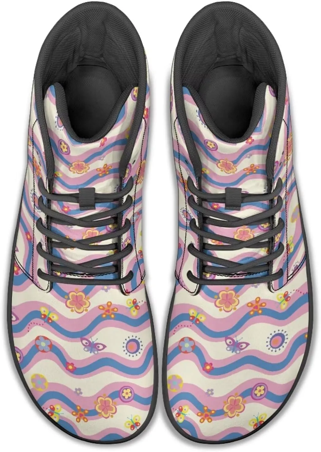 High Top Flower Pattern Zero-Drop Barefoot Shoes for Men Women Lightweight Minimalist Shoes for Running and Hiking Activities
