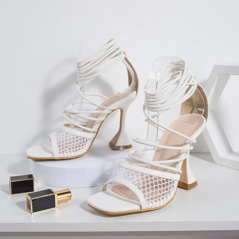 Hollow Out Tie Leg Design Stiletto Heeled Sandals