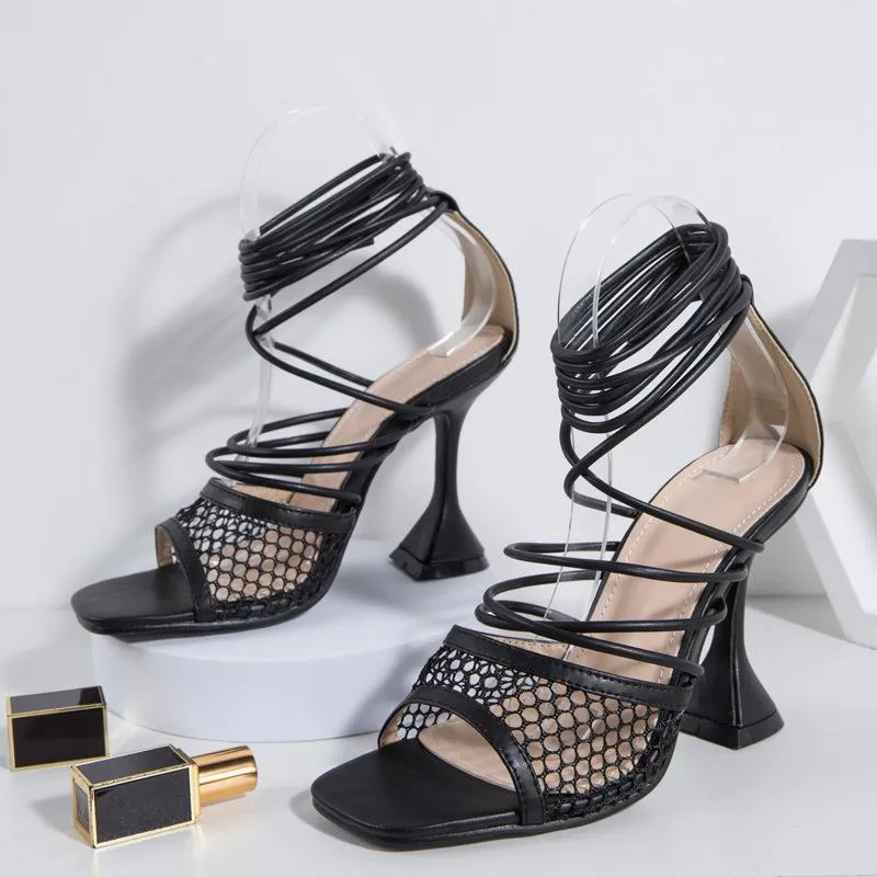 Hollow Out Tie Leg Design Stiletto Heeled Sandals