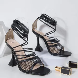 Hollow Out Tie Leg Design Stiletto Heeled Sandals