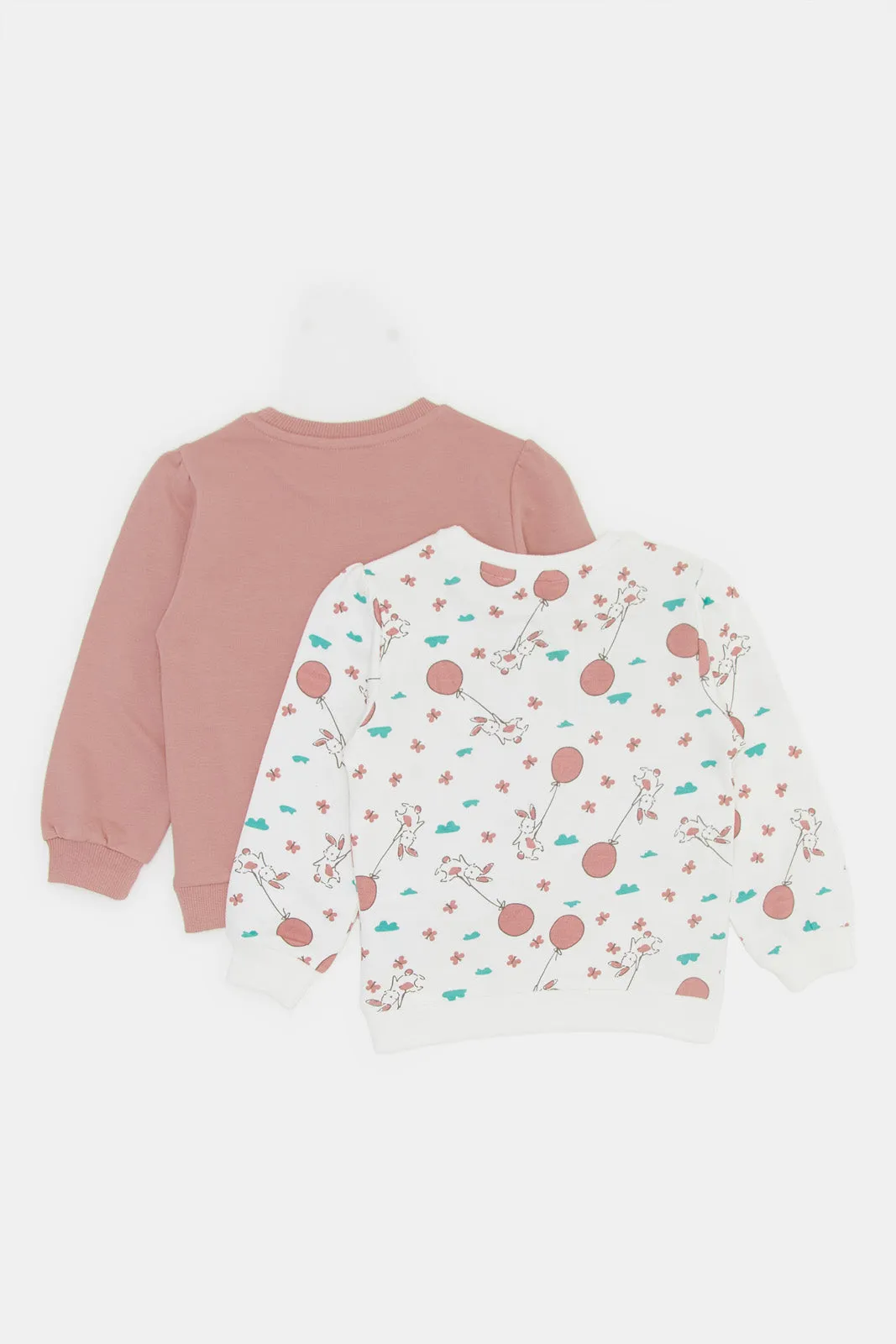 Infant Girls White And Pink Printed Sweatshirt