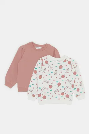 Infant Girls White And Pink Printed Sweatshirt
