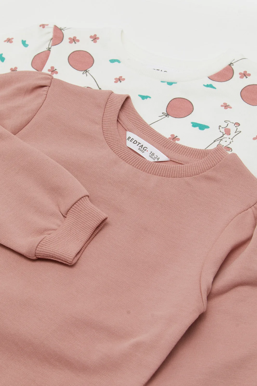 Infant Girls White And Pink Printed Sweatshirt