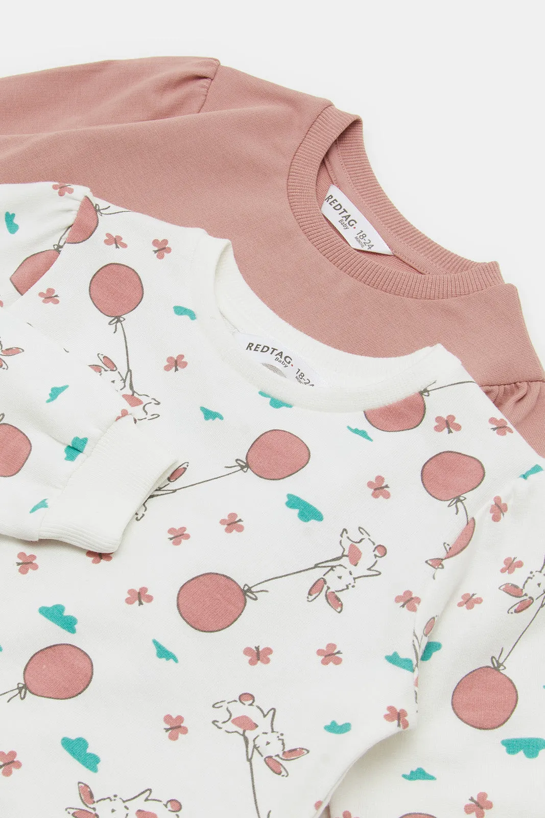 Infant Girls White And Pink Printed Sweatshirt