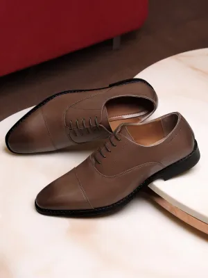 Italian Crust Leather Derby Brunette Brown Shoes for Men