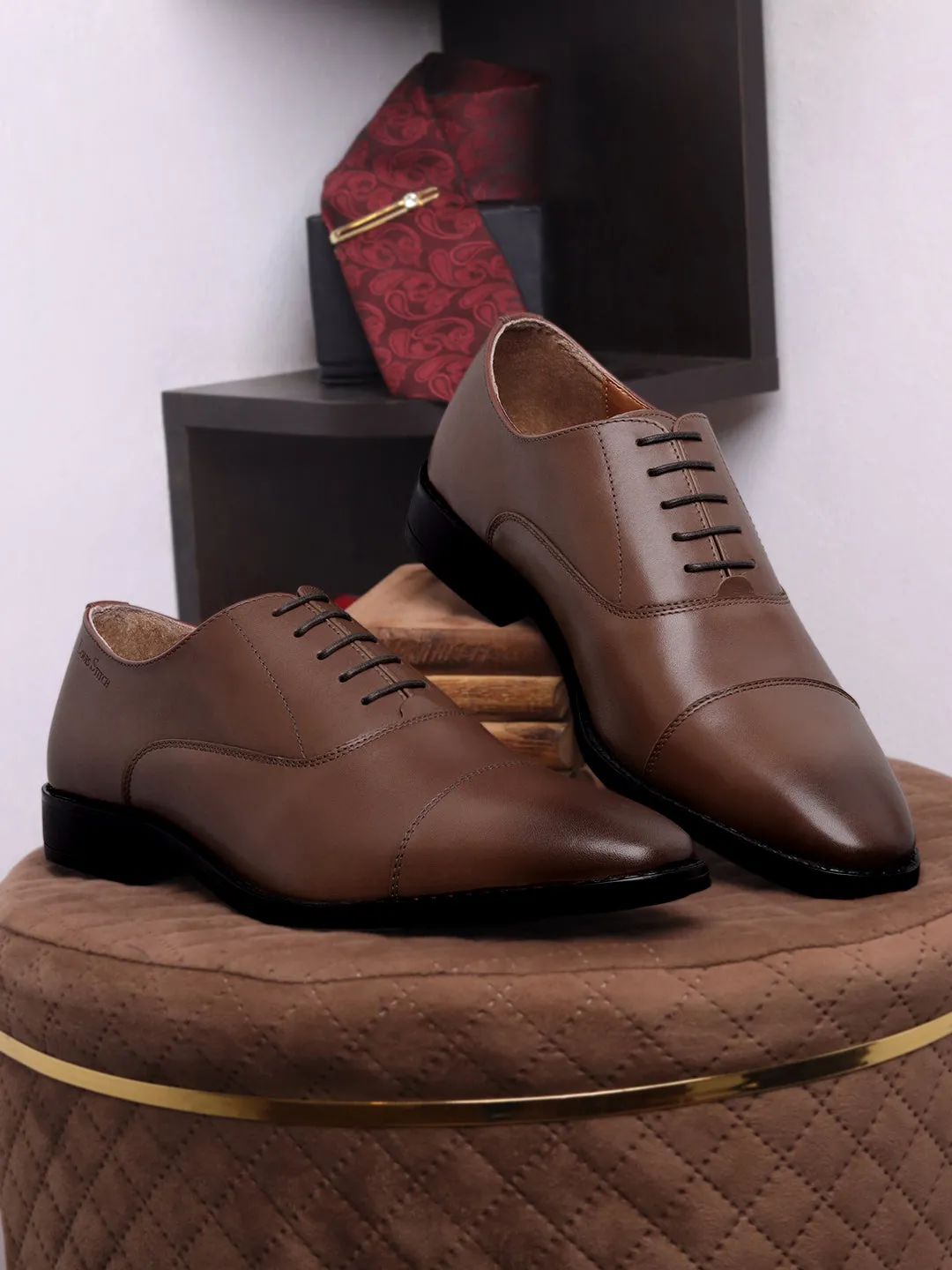 Italian Crust Leather Derby Brunette Brown Shoes for Men