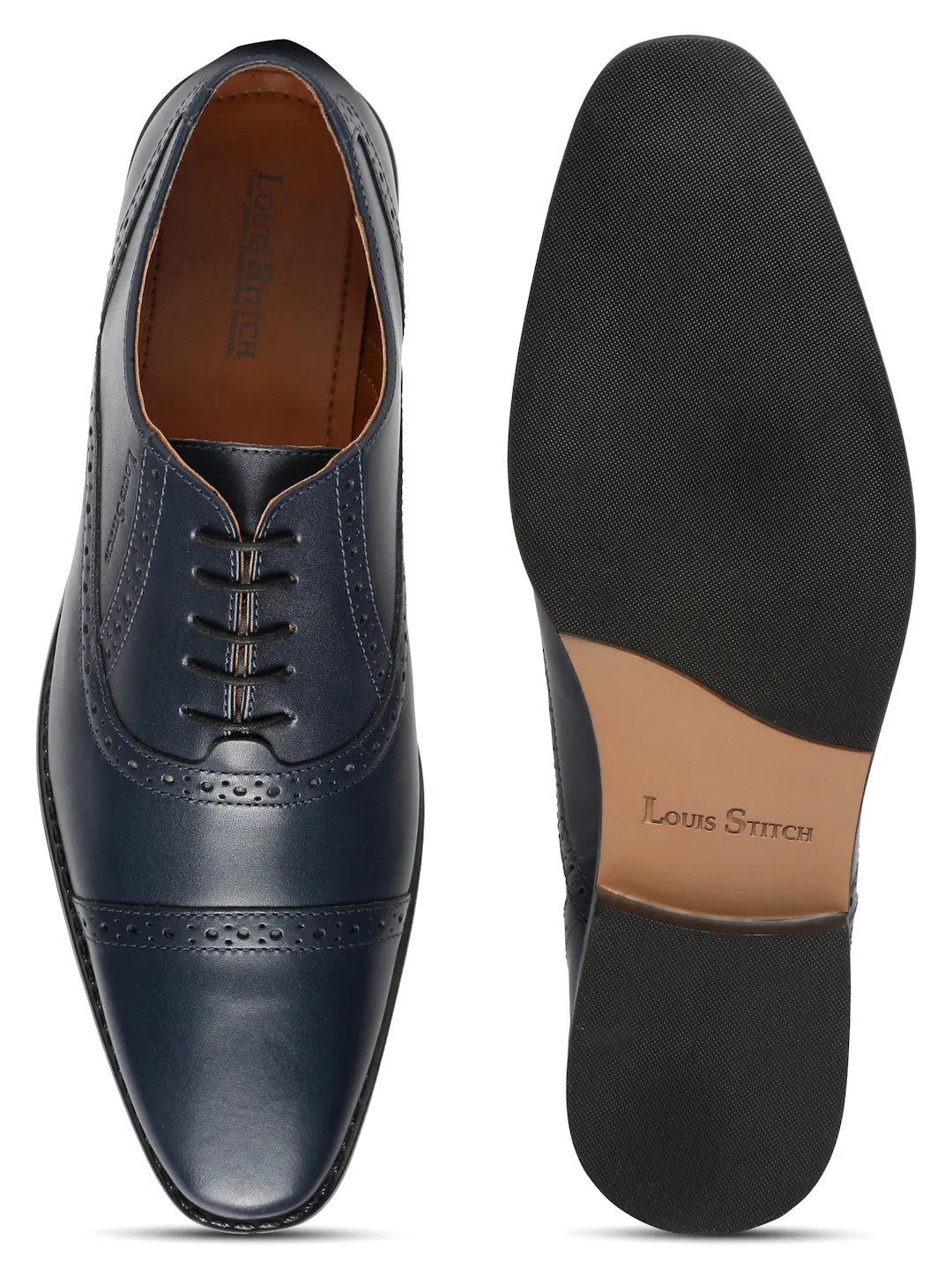 Italian Leather Oxford Prussian Blue Shoes for Men