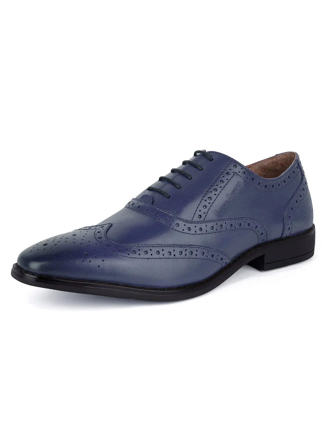 Italian Leather Wingtip Brogue Federal Blue Shoes for Men