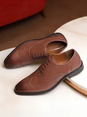 Italian Leather Wingtip Brogue Tan Shoes for Men