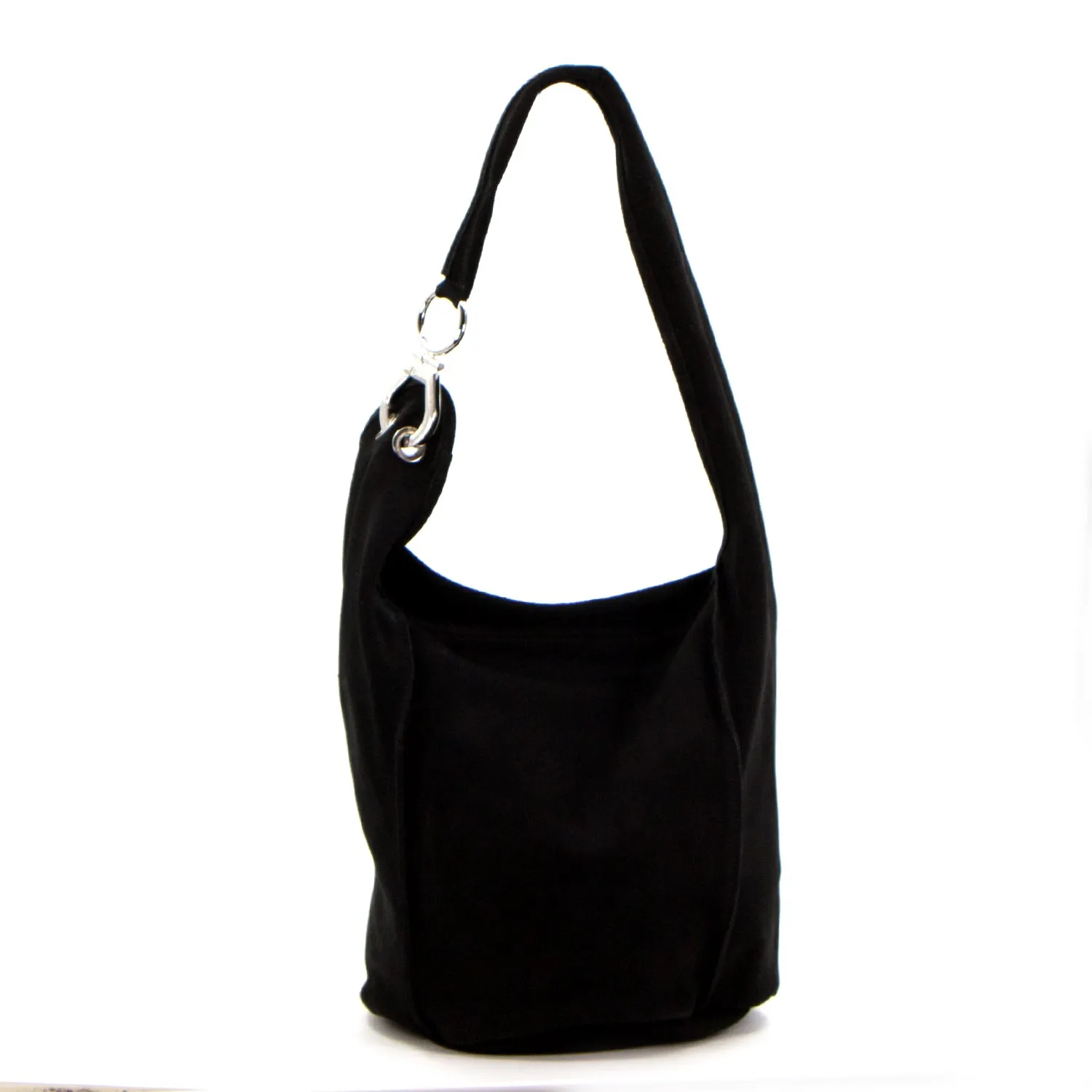 Italian suede handbag with silver components