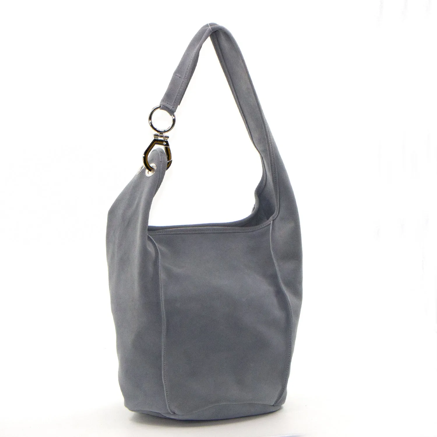 Italian suede handbag with silver components