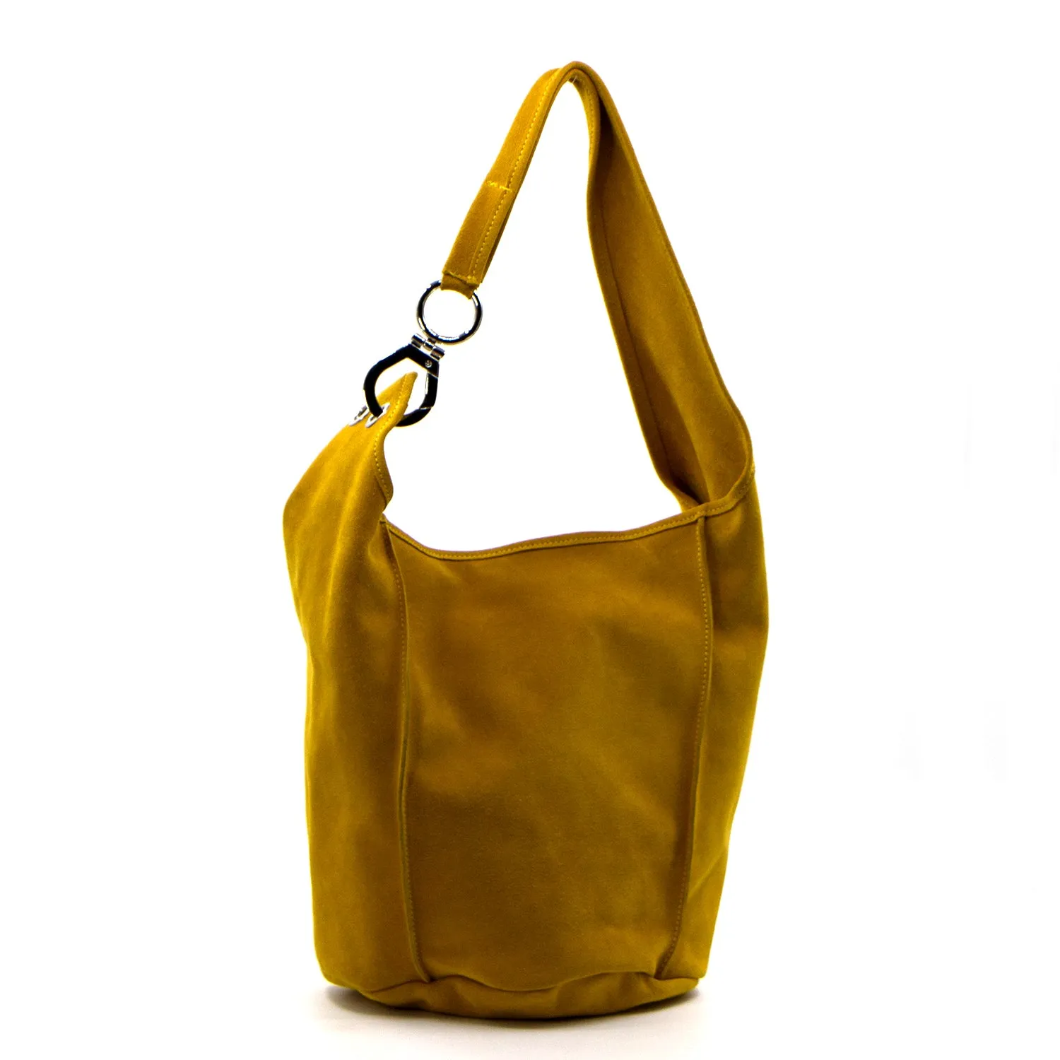 Italian suede handbag with silver components
