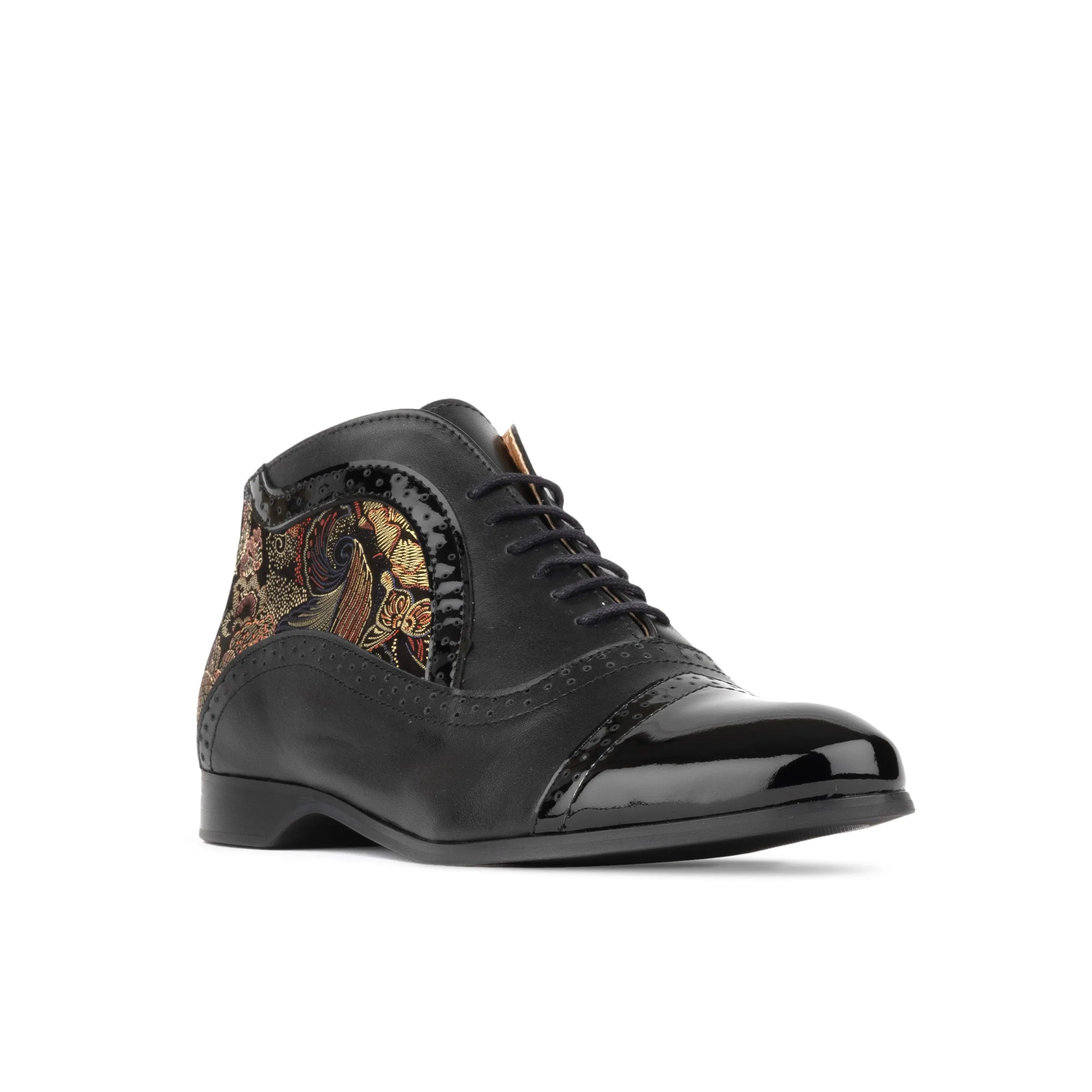 Jasmine - Black Multi - Women's cap toe leather oxford ankle boot in brogue styling